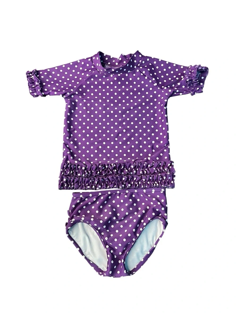 Ruffle Butts Purple & White Polka Dot Girls' 2 Piece Swim Set Size 3T